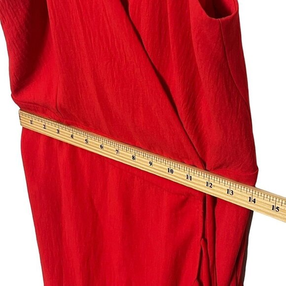 Vix Paula Hermanny Cyndi Wrap Midi Dress Women’s Size Large Red Crinkled Voile - Picture 16 of 16